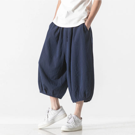 Pantaloni larghi estivi Vendite calde da uomo Harajuku Harem Pantaloni lanterna in cotone e lino Vintage Casual Giappone Samurai Pantaloni a gamba larga da uomo