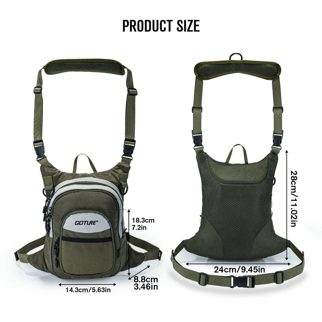 Goture 100% Polyester Fly Fishing Bag, Ultra-Light Chest Bag with Multiple Pockets, Fishing Accessory Bag, Outdoor Shoulder Bag