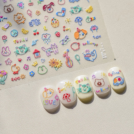 1Pcs 5D Graffiti Kitten Puppy Nail Art Sticker Lovely Lines Animal Cat Embossed Nail Slider Self-Adhesive Cat/Dog Manicure Decal