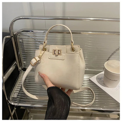 Elegante Mini Borsa a Tracolla con Manico Superiore, Chiusura Dorata, Versatile Borsa in Finta Pelle Scamosciata e Pelle per Uso Quotidiano Femminile