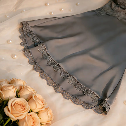 Camicia da Notte Sexy da Donna con Imbottitura sul Seno, in Raso e Pizzo, Scollo a V Profondo, Pigiama in Seta, Lingerie con Spalline, Abbigliamento per Casa