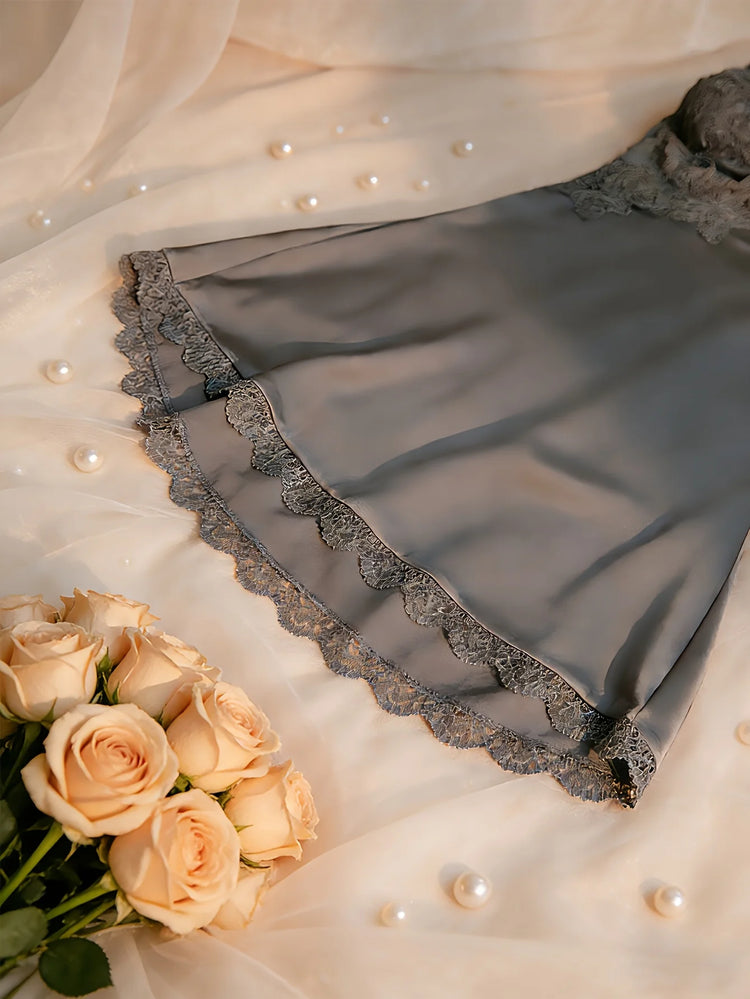 Camicia da Notte Sexy da Donna con Imbottitura sul Seno, in Raso e Pizzo, Scollo a V Profondo, Pigiama in Seta, Lingerie con Spalline, Abbigliamento per Casa