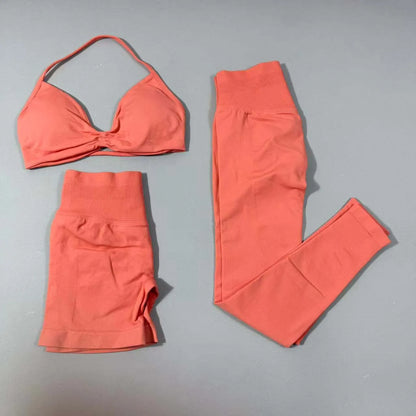 Yoga fitness set 3pcs Impact Gym Set Women Bras and Yoga Set High Waist Scrunch Seamless Shorts Fitness Clothes Activewear Work