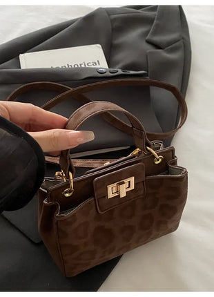 Elegante Mini Borsa a Tracolla con Manico Superiore, Chiusura Dorata, Versatile Borsa in Finta Pelle Scamosciata e Pelle per Uso Quotidiano Femminile