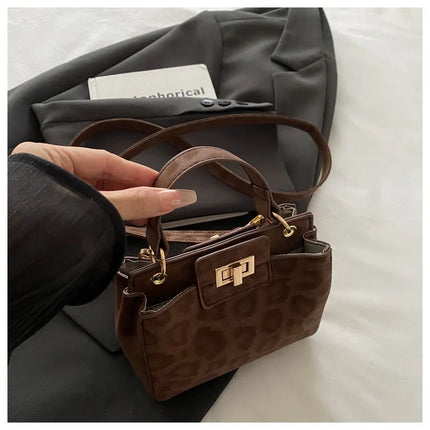 Elegante Mini Borsa a Tracolla con Manico Superiore, Chiusura Dorata, Versatile Borsa in Finta Pelle Scamosciata e Pelle per Uso Quotidiano Femminile