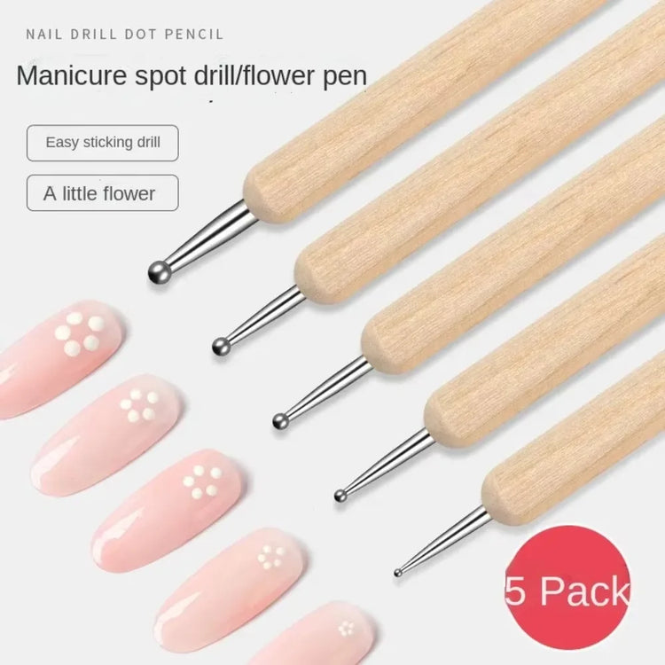 Dual End Wooden Dotting Pen Marble Nail Art Tool Set Manicure Painting Kit 5PCS DIY Nail Design