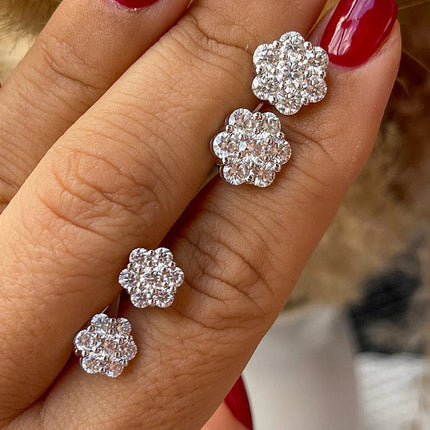 Moissanite Stud Earrings for Women Luxury Women Full Moissanite Stud Earrings Flower D Color Women's Moissanite Set Jewerly PlatiNum