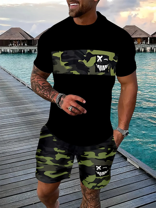 2026 Summer New Arrival Men's Casual Two-Piece Set 2026 Print Short-Sleeved Shirt