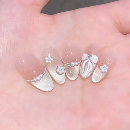 24pcs Pink Flower Almond Press on Nails Kawaii False Nails Wearable Stick-on Nails Fake Nail Uñas Postizas Накладные Ногти 네일팁2028