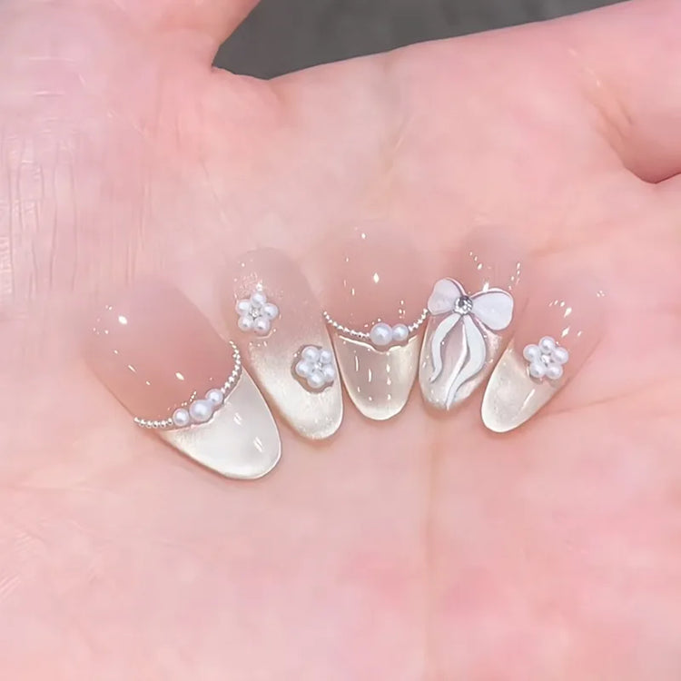 24pcs Pink Flower Almond Press on Nails Kawaii False Nails Wearable Stick-on Nails Fake Nail Uñas Postizas Накладные Ногти 네일팁2028