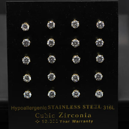 LUXUSTEEL 10 paia/set 3-10mm Orecchini in cristallo bianco trasparente per donna uomo Acciaio inossidabile Zircone CZ Piercing all'orecchio all'ingrosso platinumshop