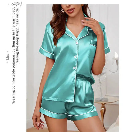Pigiama da donna in raso di seta estivo Set Top e pantaloncini abbottonati 2 pezzi indumenti da notte colletto dentellato indumenti da notte Loungewear per le donne platinumshop