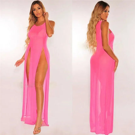 Copricostume Estivo da Donna, Abito da Spiaggia Sexy in Rete Trasparente, Vestito Lungo Senza Maniche con Spalline platinumshop