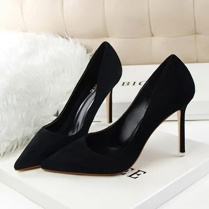 Donne 9 cm Tacchi alti Festa quotidiana Décolleté in pelle scamosciata colorata Scarpins femminili Stiletto Banchetto serale Rosso Giallo Scarpe Plus Size 34-43