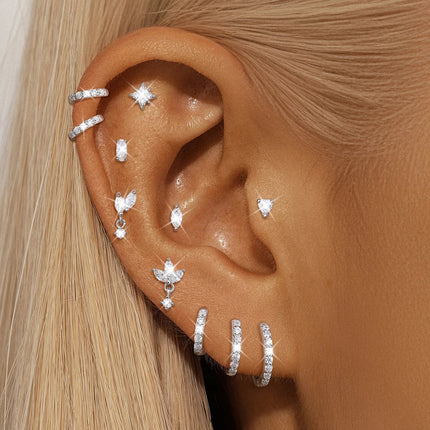 AIDE 1PC Sparkling Moissanite Piercing Stud Earrings 925 Sterling Silver Shining Circle Earring For Women Ear Bone Earring Jewel PlatiNum