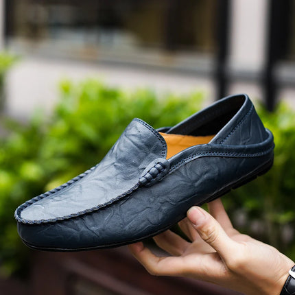 Scarpe da uomo Casual Luxury Summer Casual Leather Shoes Soft Low Platform Outdoor Light traspirante antiscivolo scarpe da guida nere