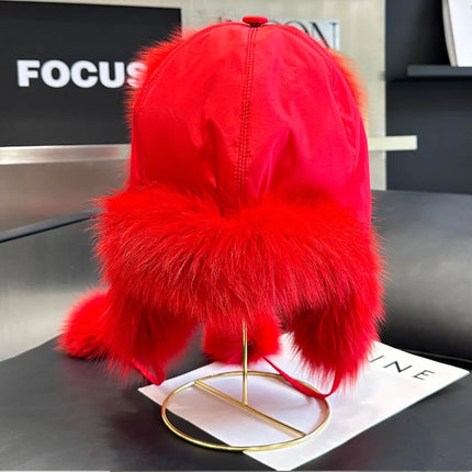 2026 100% Real Fox Fur Hats Women's Russian Ushanka Aviator Trapper Snow Skiing Hat Caps Earflap Winter Raccoon Fur Outerwear Ha