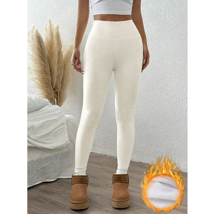 2025 Autumn Winter Wool Leggings Female Black White Simple Basic Fleece Thermal Legging High Waist Hip Lifting Slim Leggings PlatiNum