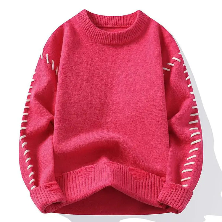 Solid Color Trendy Loose Knit Sweater With Coarse Yarn Weaving Pattern For Autumn And Winter Men's Top And Street Pullover