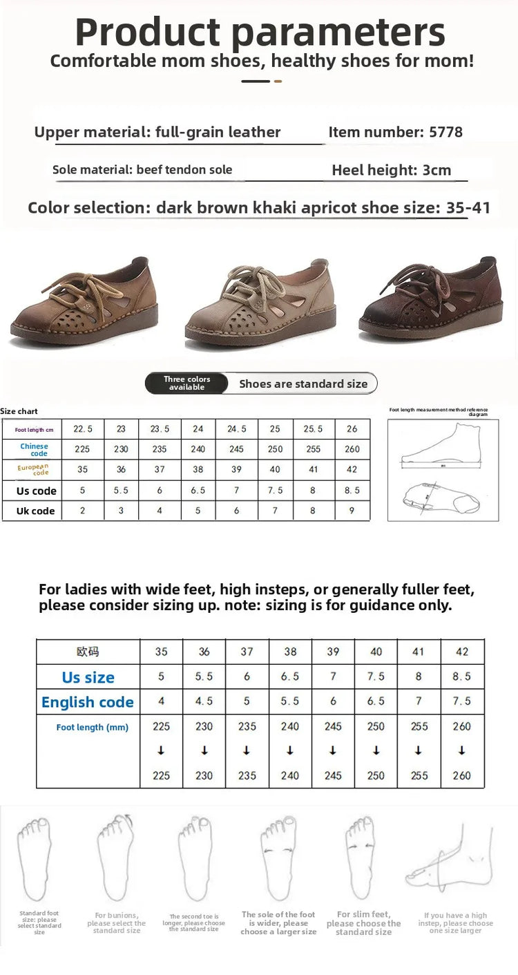 Sandali Slip-on in Pelle da Donna 2026 Nuovo Stile, Sandali con Suola Spessa da Donna, Scarpe Retrò Stile Mamma con Fori, Sandali di Lusso da Donna