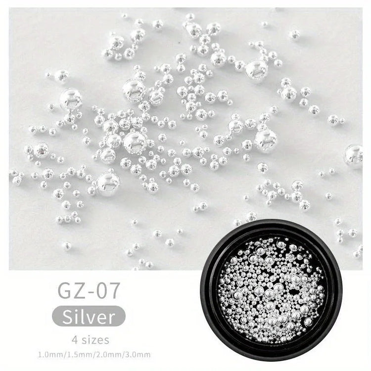 6 Grids Nail Art Tiny Steel Caviar Beads 0.8-1.5mm Mixed Size 3D Design Rose Gold Silver Jewelry Manicure DIY Decoration