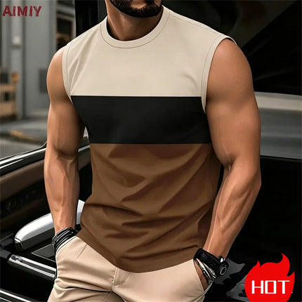 Men's Casual Striped Sleeveless T-Shirt, Men's Summer Tank Top, Casual Vest, Oversize Apparel.