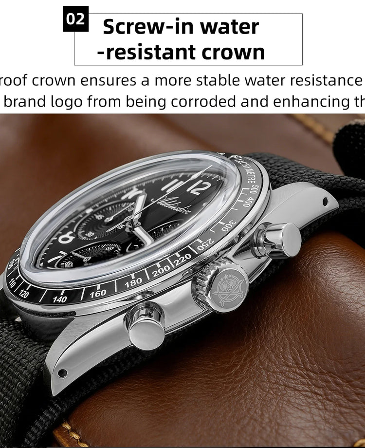 ADDIESDIVE Men's Chronograph Quartz Watch 37mm Bubble Glass 100m Waterproof Watches Ceramic Bezel BGW9 Luminous Sport Wristwatch