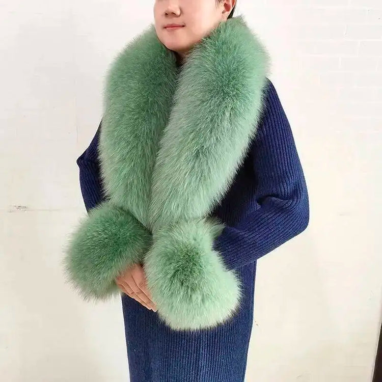Real Fur Collar And Cuffs Set Winter Coat Accessories Women Fluffy Large Fur Shawl Neak Warm Fox Fur Scarf Furry Scarves Female