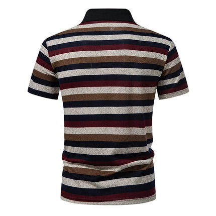 Men's Summer Short Sleeve Polo Shirts, Striped Lapel Collar T-shirts, T19