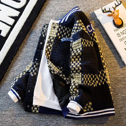 Autumn Winter New Men's Cardigan Single-Breasted Fashion Knit Sweater Stitching Colorblock O Collar Coats Swearter Jackets