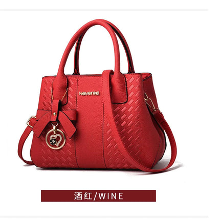 Bow Metal Pendant Top Handle Satchel Crossbody Bag, PU Leather Textured Bag Purse, Classic Versatile Fashion Shoulder Bag PlatiNum