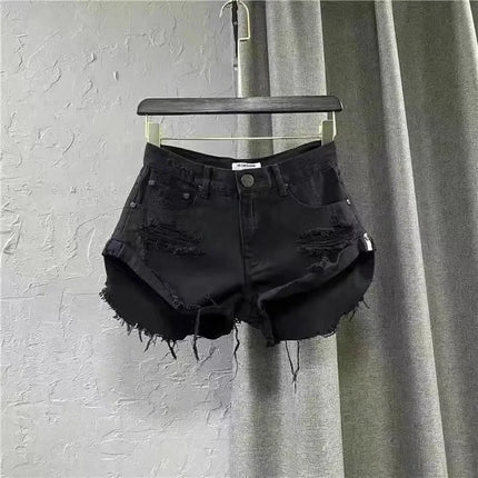 Nuovi Shorts Estivi da Donna 2026 in Denim Bianco, Stile A-Line Strappato a Gamba Larga, Hot Pants Casual alla Moda Streetwear per Ragazze