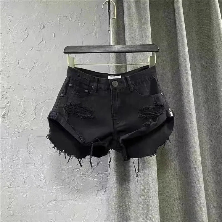 Nuovi Shorts Estivi da Donna 2026 in Denim Bianco, Stile A-Line Strappato a Gamba Larga, Hot Pants Casual alla Moda Streetwear per Ragazze