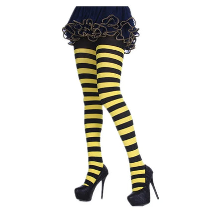 Collant a righe da donna punk stile gotico Collant lunghi arcobaleno Halloween Natale Calza cosplay a vita alta Legging sottile elastico