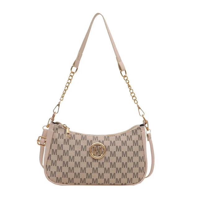 Vintage Style Handbag Crossbody Bag, Gold Letter 'M' Design Pu Leather Shoulder Messenger Bag, Synthetic Leather Tote Bag, Purse PlatiNum