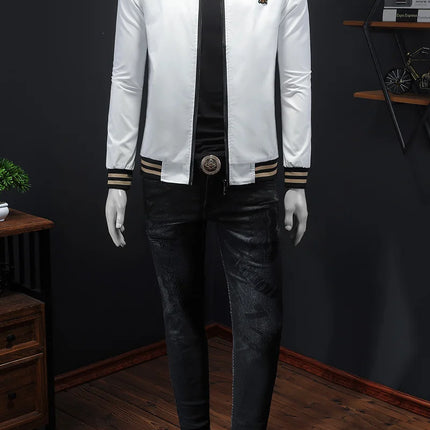 Minglu Spider Embroidery Men's Jackets High Quality Stand Collar Solid Color Sport Casual Spring Autumn Male Coats Plus Size 5XL