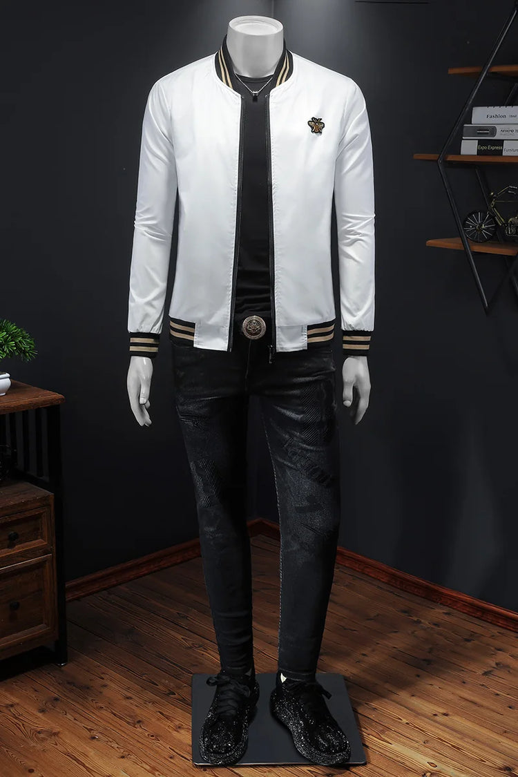Minglu Spider Embroidery Men's Jackets High Quality Stand Collar Solid Color Sport Casual Spring Autumn Male Coats Plus Size 5XL