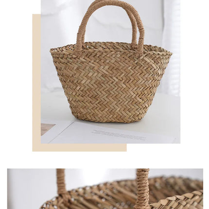 Handmade Woven Rattan Bag Mini Bohemian Basket Bags for Women Travel Straw Beach Bag Designer Woven Bags Bucket Bag