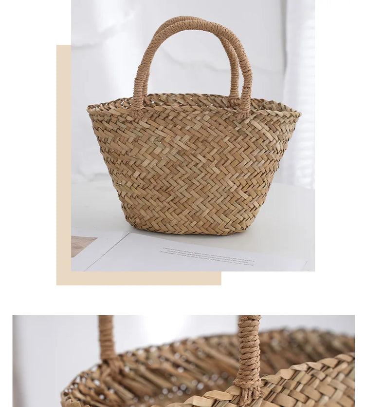Borsa in Rattan di vimini fatta a mano Mini borse a cesto bohémien per borse da donna borsa da spiaggia in paglia da viaggio borse tessute di design borsa a secchiello