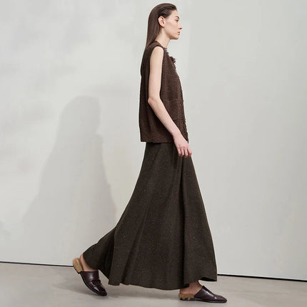 AMII Knitted Skirts For Women 2025 Autumn New Gentle A-line Long Skirt Loose Solid Color Elegant Versatile Woman Clothes12553045 PlatiNum