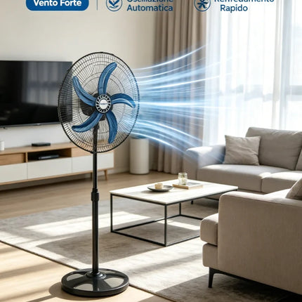 Grande Sconto Ventilatore a piantana leggero, montaggio semplice e veloce, vento molto potente, modello 50cm 75W con 5 pale blu, altezza regolabile e oscillazione automatica, spedizione gratuita in tutta Italia