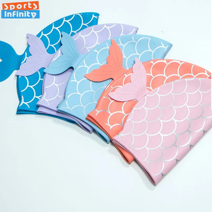 Cuffia da nuoto per bambini Cuffia da nuoto allargata in silicone impermeabile a squame di pesce carino per accessori da nuoto per ragazze dei ragazzi