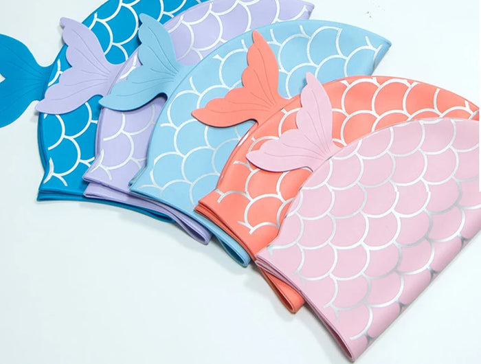 Cuffia da nuoto per bambini Cuffia da nuoto allargata in silicone impermeabile a squame di pesce carino per accessori da nuoto per ragazze dei ragazzi