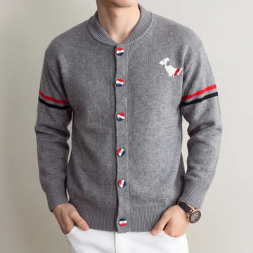 Fashion Knitted Cardigan Men's Baseball Collar Classic Striped Luxury Brand Cute Dog Print Casual Autumn Winter New Sweater Coat