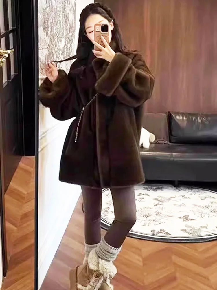 ZADORIN Luxury Mink Coat Woman Korean Style Stand Collar Double Faced Faux Fur Coat Woman Long Oversize Fluffy Fur Jacket Winter