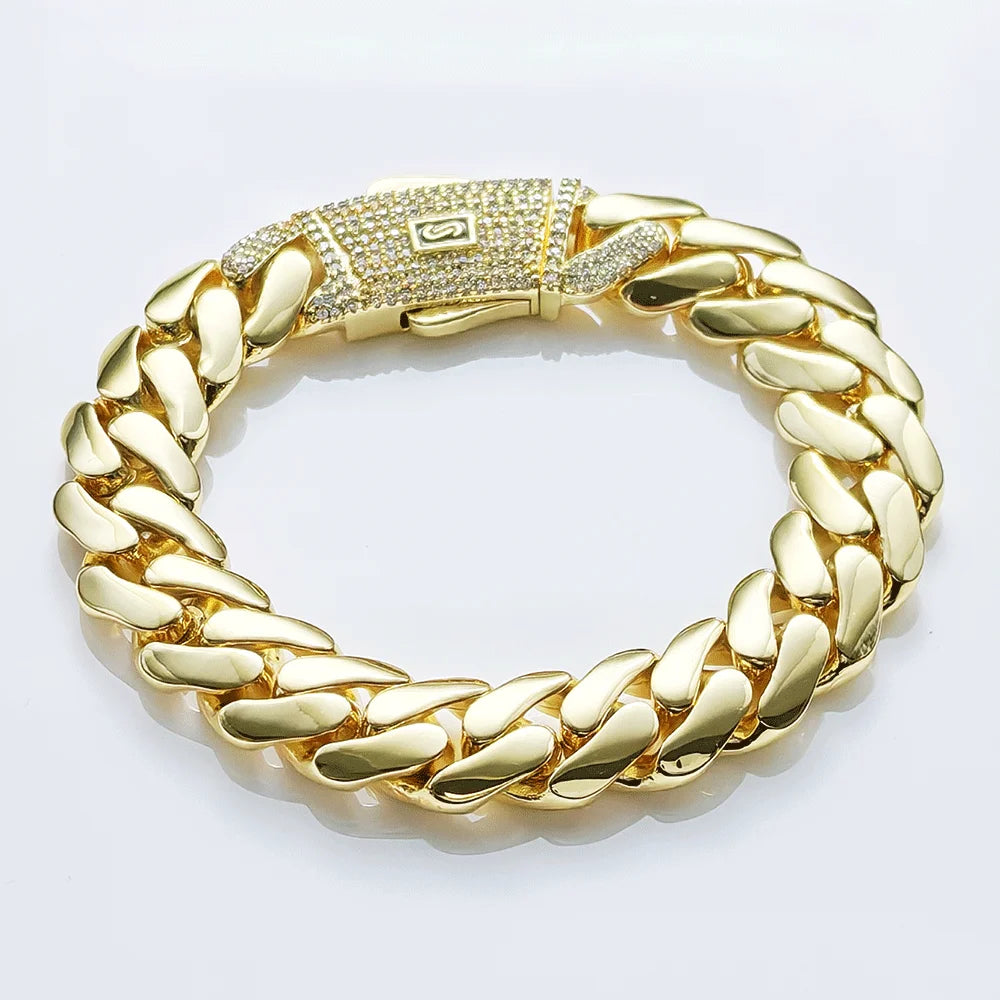 2025 Collana cubana Hip Hop dei nuovi uomini Bracciale Miami Primavera Zircone Fibbia Ottone Retro 14K Catena spessa Nero Logo personalizzato