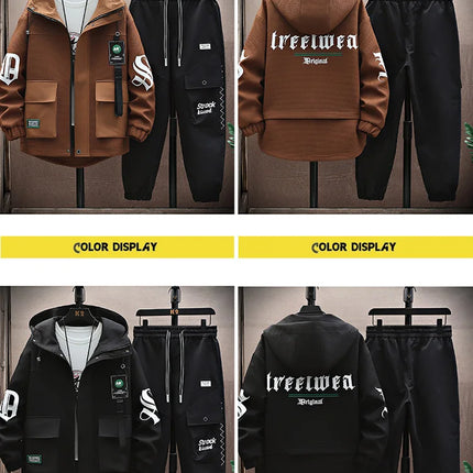 Autumn Men Tracksuit Casual Joggers Hooded Spring Sportswear Jackets Pants 2 Piece Sets Hip Hop Running Sports Suit