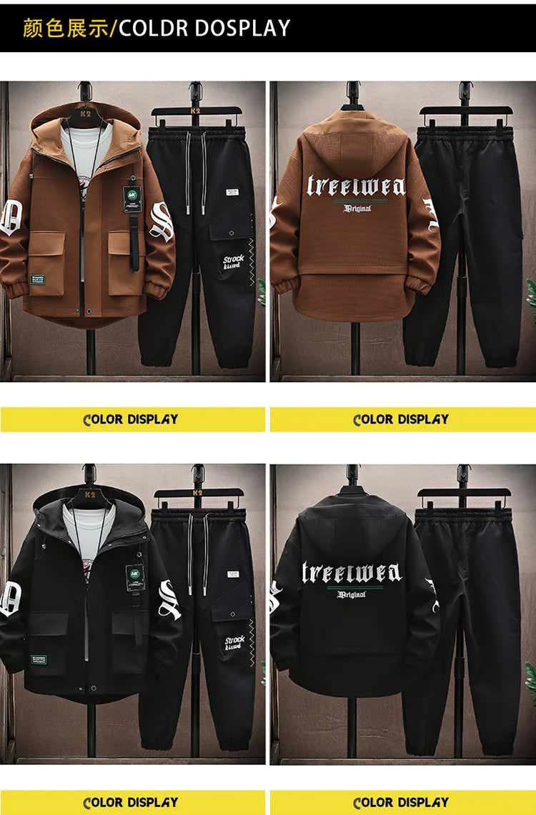 Autumn Men Tracksuit Casual Joggers Hooded Spring Sportswear Jackets Pants 2 Piece Sets Hip Hop Running Sports Suit