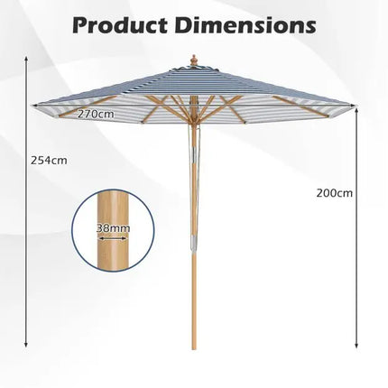 Bamboo Patio Umbrella with Push Button, Polyester Canopy, 8 Rustic Bamboo Ribs, Wind Resistant, Outdoor Sunshade for Garden, Poolside, Beach