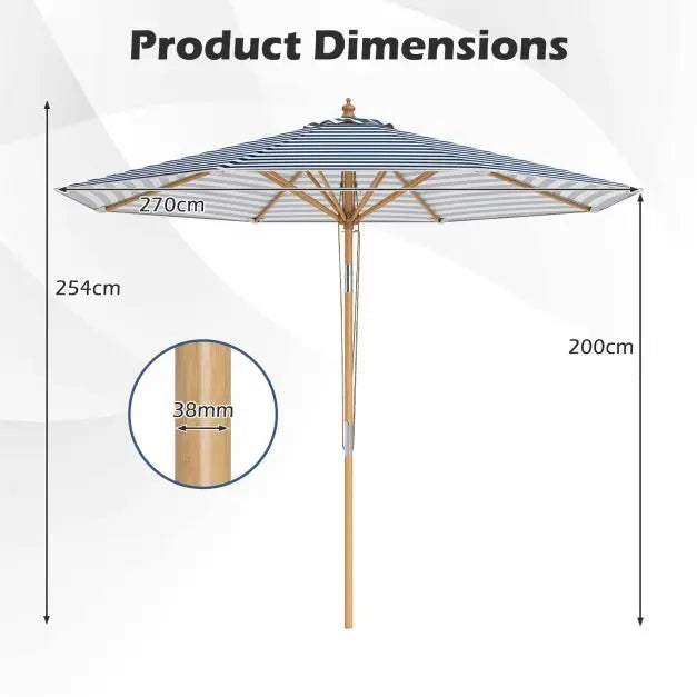 Ombrellone da Patio in Bambù con Pulsante, Telo in Poliestere, 8 Stecche Rustiche in Bambù, Resistente al Vento, Parasole da Esterno per Giardino, Bordo Piscina, Spiaggia